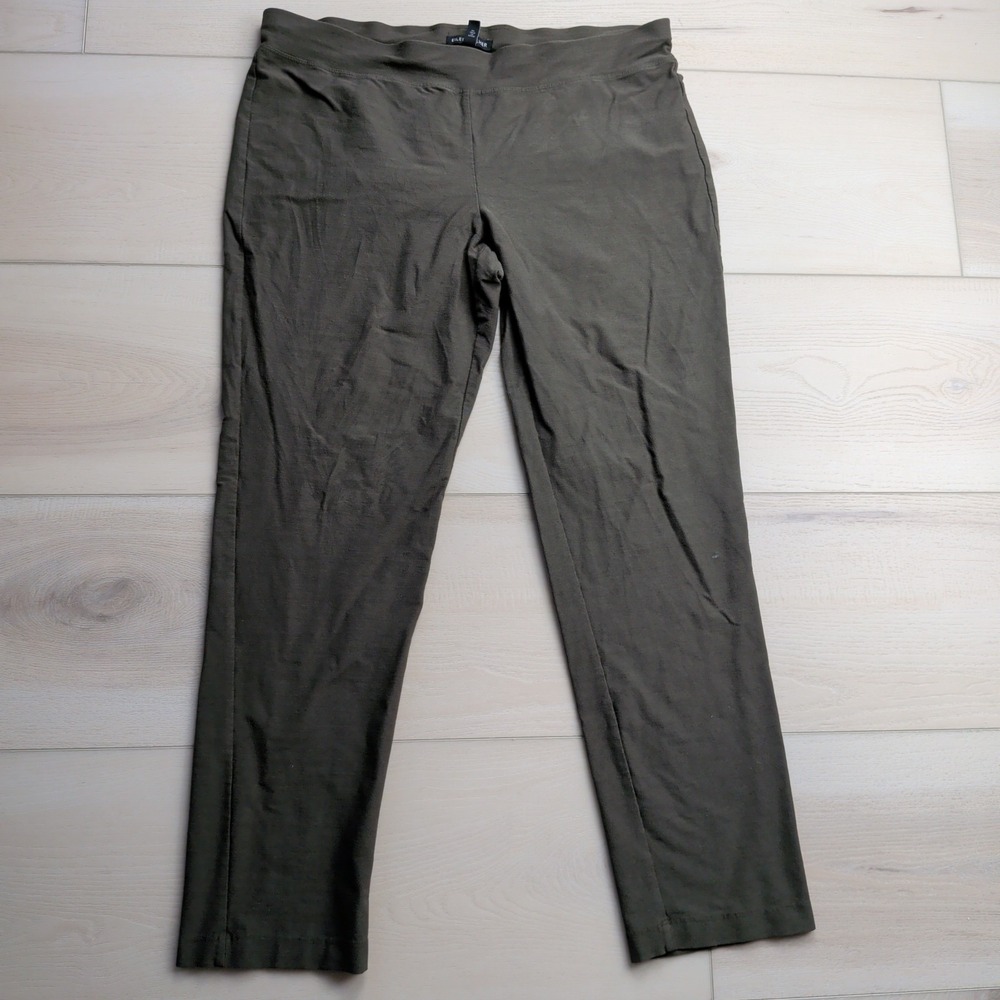 Eileen Fisher Crepe Pants Womens M Pull On Ankle‎ Stretch Tapered Olive Green